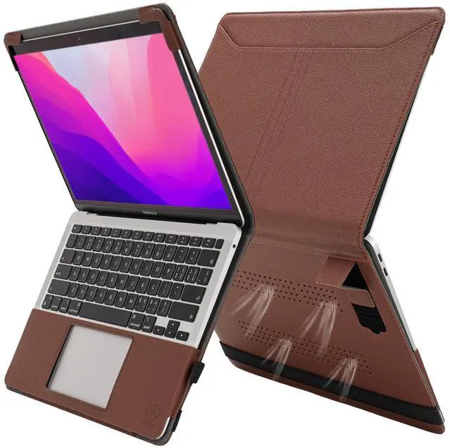 Main image of TYTX Compatible MacBook Pro 13 Inch Case, PU Leather Fits 2016-2024 Model M2 A2338 M1 A2251 A2289 A2159 A1989 A1708 A1706, 13" Laptop With Vents and Stand Function, Brown
