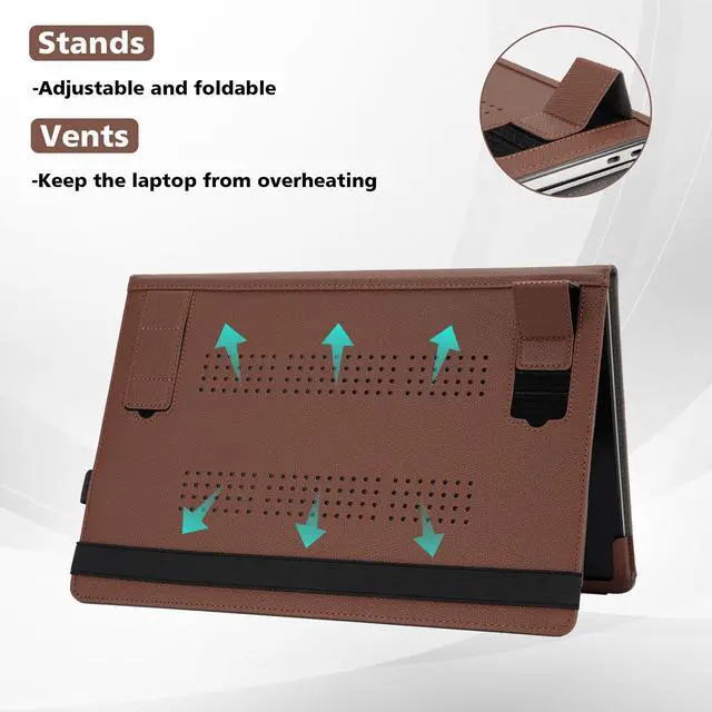 Alt view image 3 of 5 - TYTX Compatible MacBook Pro 13 Inch Case, PU Leather Fits 2016-2024 Model M2 A2338 M1 A2251 A2289 A2159 A1989 A1708 A1706, 13" Laptop With Vents and Stand Function, Brown