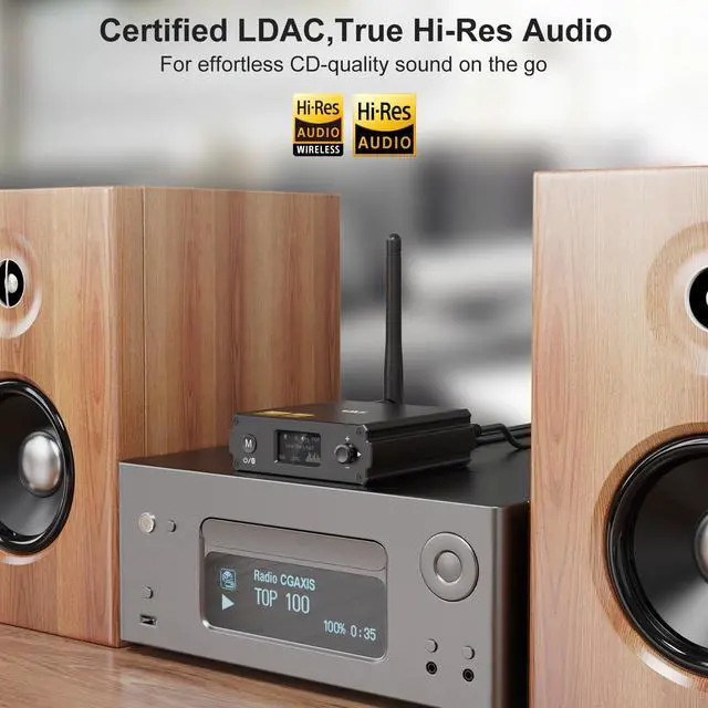 Alt view image 2 of 5 - 1Mii LDAC Hi-Res Bluetooth HiFi Receiver, Bluetooth 5.1 Audio Adapter w/Audiophile DAC/AptX HD/LL/AAC for Home Stereo, AV Receiver or Amplifier, OLED Display & Optical AUX Output,USB Input, EQ Mode