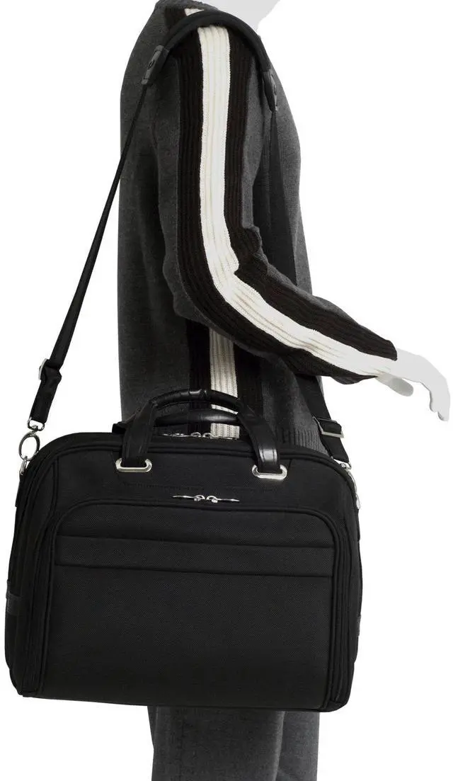 Alt view image 3 of 5 - McKleinUSA R Series, Springfield, Nylon, 15" Leather Fly-Through Checkpoint-Friendly Laptop Briefcase, Black (76595), 17"x5.25"x13"