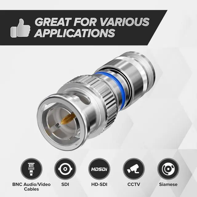 Alt view image 2 of 5 - THE CIMPLE CO BNC Compression Connector for RG6 Coaxial Cable - Pack of 100 - Solid Construction with High Grade Metals - Male BNC Connectors for CCTV, SDI, HD-SDI, Siamese, Security Camera