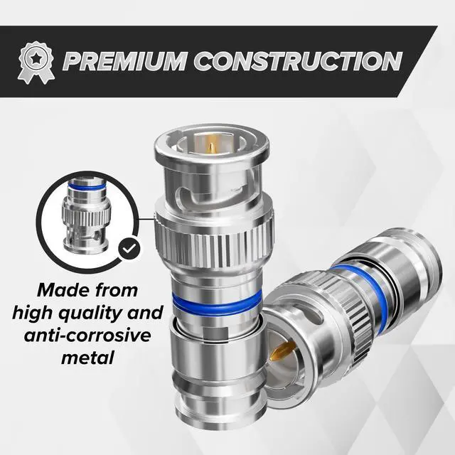 Alt view image 4 of 5 - THE CIMPLE CO BNC Compression Connector for RG6 Coaxial Cable - Pack of 100 - Solid Construction with High Grade Metals - Male BNC Connectors for CCTV, SDI, HD-SDI, Siamese, Security Camera