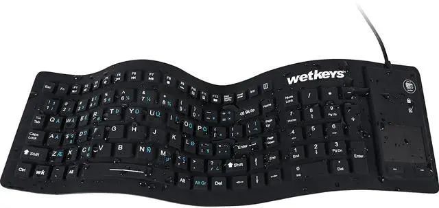 Main image of WetKeys "Flex Touch Full-Size Flexible Silicone Washable Keyboard with Touchpad and ON/Off Switch (USB) (Black) | KBWKFC103STi-BK
