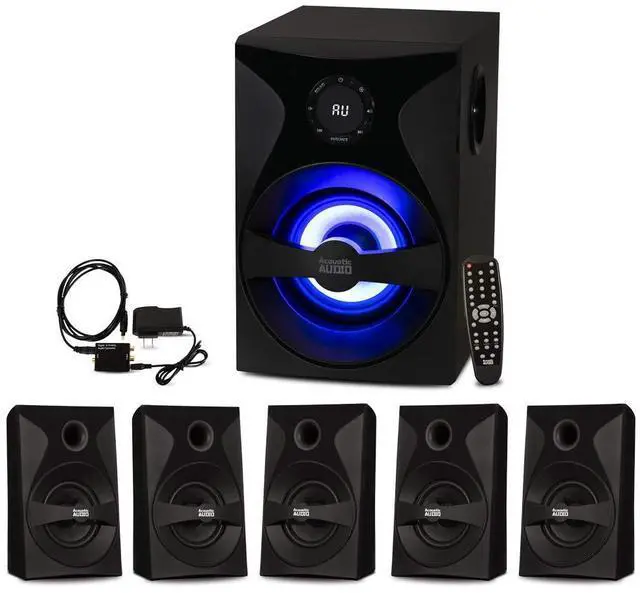 Main image of Goldwood Bluetooth 5.1 Surround Sound Home Theater Speaker System with LED Display, FM Tuner, USB/SD Inputs - 6-Piece Set with Remote Control, Black