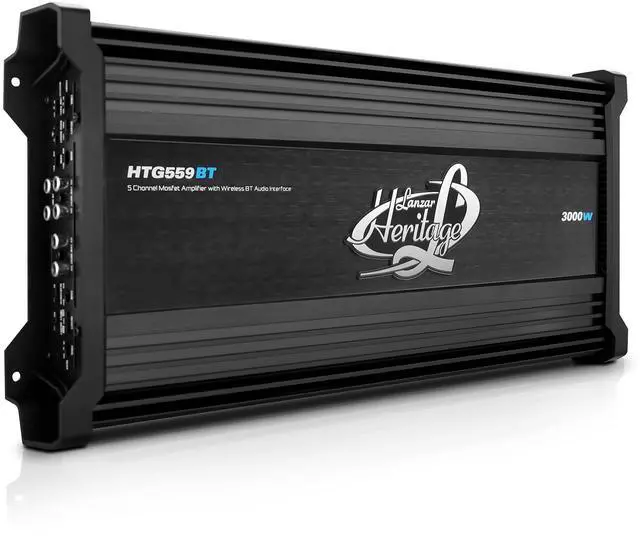 Main image of Lanzar 5-Channel Mosfet Amplifier - Wireless BT Streaming Audio Interface, 2 Ohm Stereo Stable with High Pass and Low Pass Filter Controls, Bridgeable at 4 Ohms, Bass Boost Circuit - HTG559BT