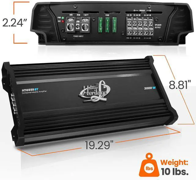 Alt view image 2 of 5 - Lanzar 5-Channel Mosfet Amplifier - Wireless BT Streaming Audio Interface, 2 Ohm Stereo Stable with High Pass and Low Pass Filter Controls, Bridgeable at 4 Ohms, Bass Boost Circuit - HTG559BT