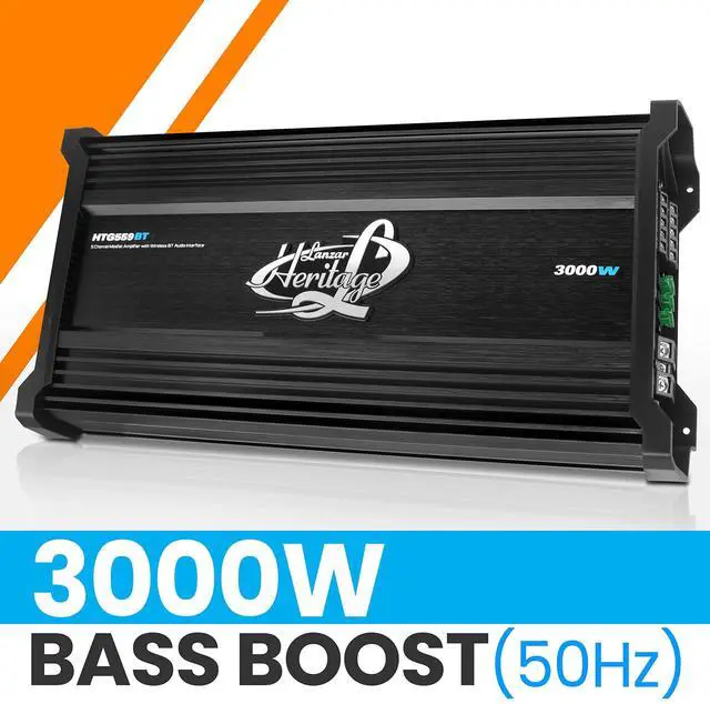 Alt view image 4 of 5 - Lanzar 5-Channel Mosfet Amplifier - Wireless BT Streaming Audio Interface, 2 Ohm Stereo Stable with High Pass and Low Pass Filter Controls, Bridgeable at 4 Ohms, Bass Boost Circuit - HTG559BT