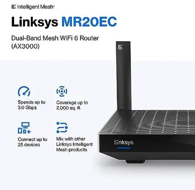 Alt view image 2 of 5 - Linksys MR20EC | Dual-Band Mesh WIFI 6 Router | 3.0 (AX3000) Speeds | Connect 25+ Devices | 2,000 Sq Ft Coverage | 18 Month Warranty