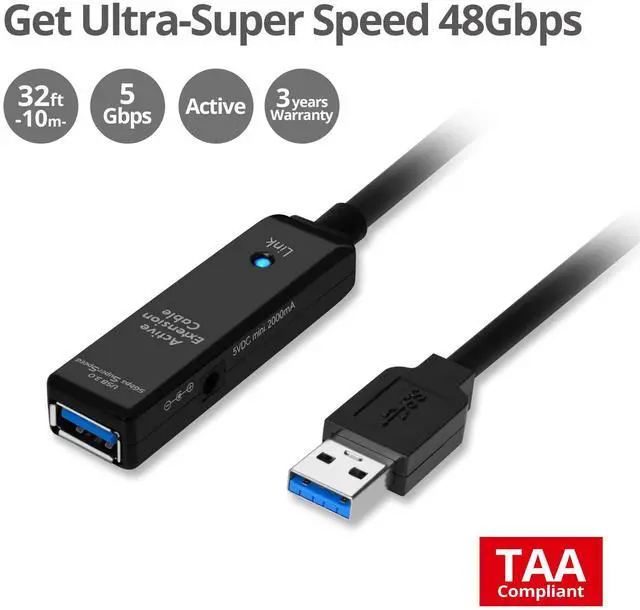 Alt view image 2 of 5 - SIIG USB 3.0 Active Repeater Cable 33 Feet, USB Extension Cable for USB Flash Drive, Hard Drive, VR, Printer, Camera (JU-CB0611-S1)