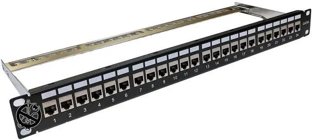 Main image of Electriduct 24-Port CAT6A FTP Shielded 1U Patch Panel 19-Inch Loaded w/Tool-Less Keystone Jacks Rackmount or Wallmount