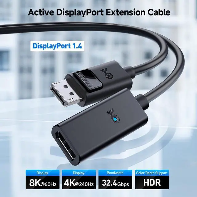 Alt view image 2 of 5 - Cable Matters Unidirectional Active DisplayPort 1.4 Extension Cable - 25 ft / 7.5m, Support 8K 60Hz, 4K 240Hz and HDR, for Oculus Rift S, HTC Vive Pro, Gaming Monitors