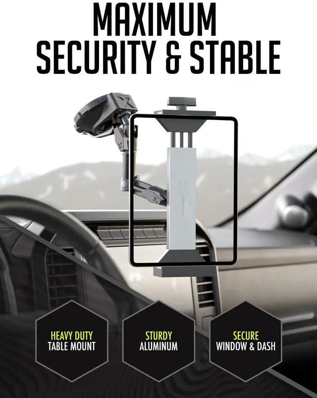 Alt view image 4 of 5 - Bracketron HD Tablet Dock PRO Dash and Window Metal Clamp Mount, Universal Tablet Holder for Cars and Trucks, Compatible with Tablets Up to 10 Inches Wide