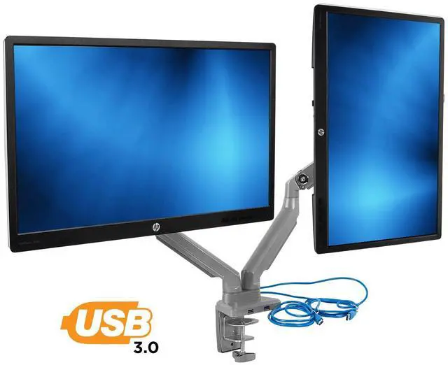 Alt view image 2 of 5 - Mount-It! Dual Monitor Arm Mount Desk Stand | 2 x 3.0 USB Ports | Articulating Mechanical Spring Height Adjustable | Fits Two 24 27 29 30 32 Inch VESA 75 100 Compatible Screens | C-Clamp and Grommet