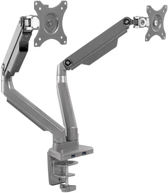 Main image of Mount-It! Dual Monitor Arm Mount Desk Stand | 2 x 3.0 USB Ports | Articulating Mechanical Spring Height Adjustable | Fits Two 24 27 29 30 32 Inch VESA 75 100 Compatible Screens | C-Clamp and Grommet