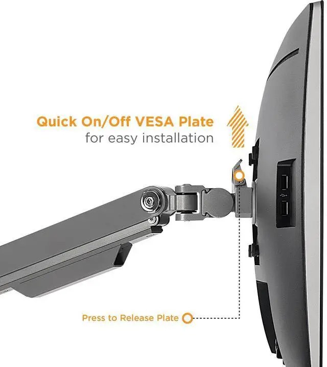 Alt view image 4 of 5 - Mount-It! Dual Monitor Arm Mount Desk Stand | 2 x 3.0 USB Ports | Articulating Mechanical Spring Height Adjustable | Fits Two 24 27 29 30 32 Inch VESA 75 100 Compatible Screens | C-Clamp and Grommet