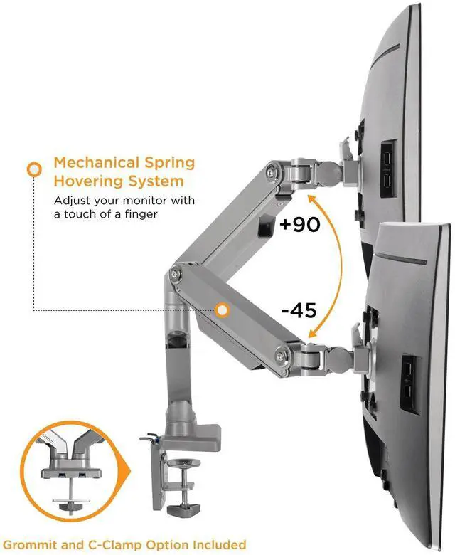 Alt view image 3 of 5 - Mount-It! Dual Monitor Arm Mount Desk Stand | 2 x 3.0 USB Ports | Articulating Mechanical Spring Height Adjustable | Fits Two 24 27 29 30 32 Inch VESA 75 100 Compatible Screens | C-Clamp and Grommet