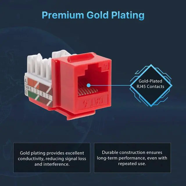 Alt view image 3 of 5 - SATMAXIMUM Cat6 Keystone Ethernet Wall Jack Punch Down UTP 45-Degree (Easier Termination Than 90-Degree), RJ45 Slim Profile Speed Termination Red 45° Angled (50 Pack)