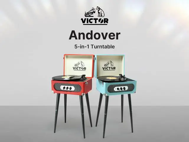Alt view image 2 of 5 - Victor VWRP-3200 Andover 5-in-1 Turntable with 3-Speed Record Player, FM Radio, Bluetooth, Built-in Speakers, and Chair-Height Legs  Perfect for Vinyl Lovers and Retro-Inspired Home Decor