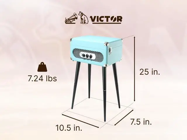 Alt view image 3 of 5 - Victor VWRP-3200 Andover 5-in-1 Turntable with 3-Speed Record Player, FM Radio, Bluetooth, Built-in Speakers, and Chair-Height Legs  Perfect for Vinyl Lovers and Retro-Inspired Home Decor