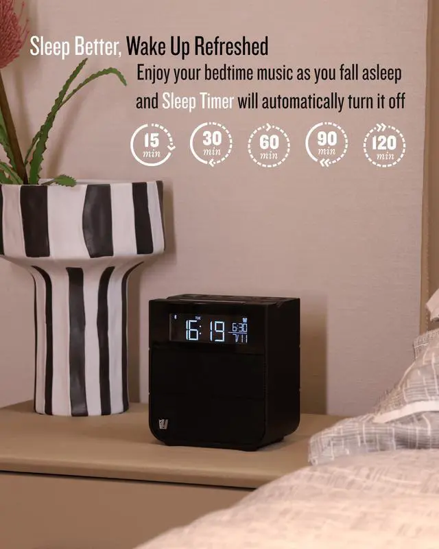 Alt view image 4 of 5 - Soundfreaq Sound Rise II, SFQ-16: Bedside Alarm Clock Radio & Bluetooth Speaker, with Large Display Screen, FM Radio, Fast USB Charging, and Nature Sound