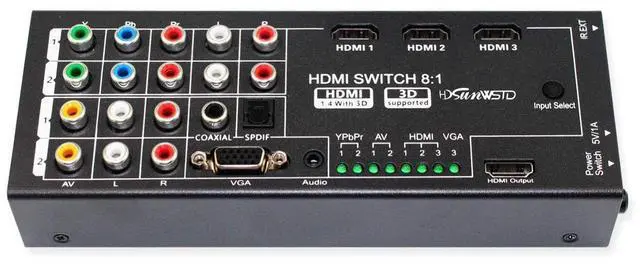 Main image of Multi-Functional HDMI Converter with 8 Inputs (VGA + AV + Ypbpr Component + HDMI) to One HDMI Output,COAXIAL Output,SPDIF Output Supports HDMI v1.4 3D