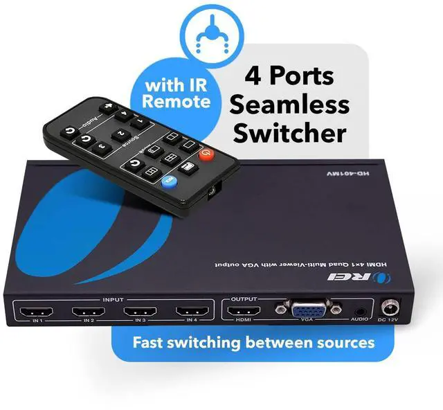 Alt view image 2 of 5 - OREI HDMI Switcher 4 in 1 Out with Quad Screen Multiviewer - Supports 1080p, DTS/Dolby Audio, IR Remote Control, Seamless Switching, Compatible with HDMI Devices