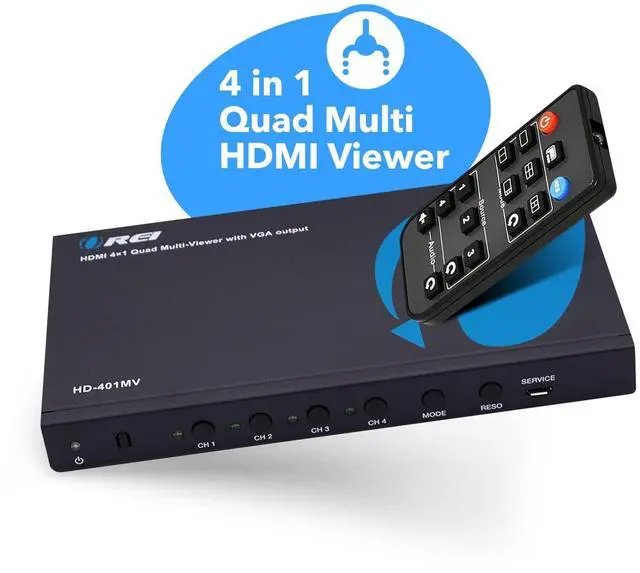 Alt view image 3 of 5 - OREI HDMI Switcher 4 in 1 Out with Quad Screen Multiviewer - Supports 1080p, DTS/Dolby Audio, IR Remote Control, Seamless Switching, Compatible with HDMI Devices