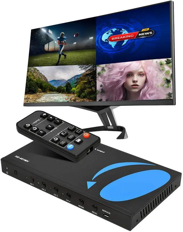 Main image of OREI HDMI Switcher 4 in 1 Out with Quad Screen Multiviewer - Supports 1080p, DTS/Dolby Audio, IR Remote Control, Seamless Switching, Compatible with HDMI Devices