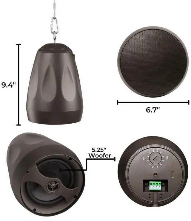 Alt view image 3 of 5 - OSD Forza 5.25" Pendant Hanging Speaker 60W, Weather Resistant, Reinforced Cable Suspension, 70V Tap, Single