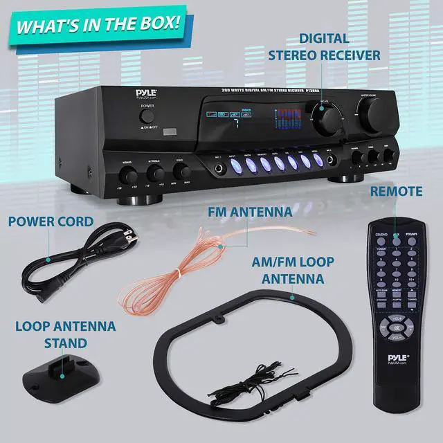 Alt view image 4 of 5 - Pyle 200W Home Audio Power Amplifier - Stereo Receiver w/AM FM Tuner, 2 Microphone Input w/Echo for Karaoke, Great Addition to Your Home Entertainment Speaker System - PT260A.5