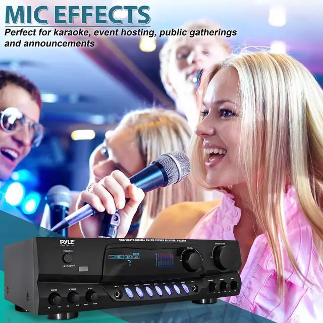 Alt view image 5 of 5 - Pyle 200W Home Audio Power Amplifier - Stereo Receiver w/AM FM Tuner, 2 Microphone Input w/Echo for Karaoke, Great Addition to Your Home Entertainment Speaker System - PT260A.5