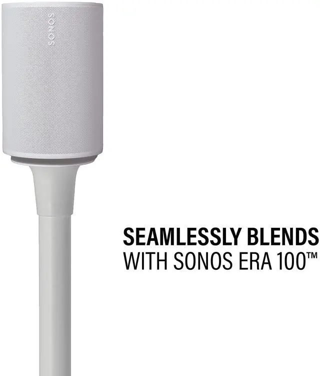Alt view image 3 of 5 - Sanus Speaker Stand for Sonos Era 100 - Fixed Speaker Stand w/Easy 3 Step Install -Includes All Hardware, Carpet Spikes & Rubber Feet - White