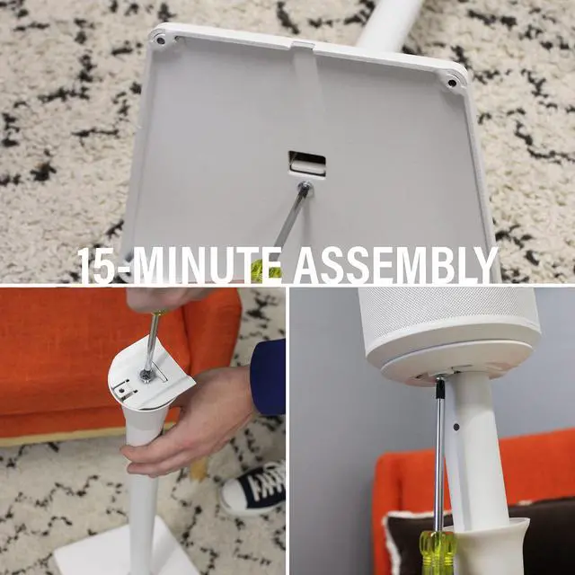 Alt view image 4 of 5 - Sanus Speaker Stand for Sonos Era 100 - Fixed Speaker Stand w/Easy 3 Step Install -Includes All Hardware, Carpet Spikes & Rubber Feet - White