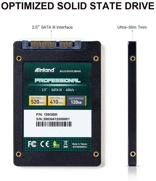 Alt view image 3 of 5 - Inland Professional 3 Pack 120GB SSD 3D TLC NAND SATA III 6GB/s 2.5" Internal Solid State Drive (3x120GB)