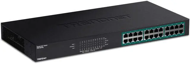 Main image of TRENDnet 24-Port Gigabit PoE+ Switch, 24 x Gigabit PoE+ Ports, 370W Power Budget, 48Gbps Switch Capacity, RackMount Kit Included, Ethernet Network Switch, Metal, Lifetime Protection, Black, TPE-TG240G