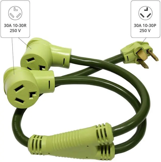 Alt view image 2 of 5 - NemaTech Dryer 3 Prong Splitter, NEMA 10-30P to 10-30R, 10 AWG, 30AMP, 250V and 7,500W Power Splitter for Dryer Outlet and Tesla Electric Vehicle EV Charging Cable (3 ft)
