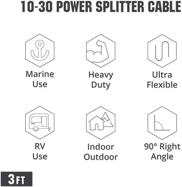Alt view image 3 of 5 - NemaTech Dryer 3 Prong Splitter, NEMA 10-30P to 10-30R, 10 AWG, 30AMP, 250V and 7,500W Power Splitter for Dryer Outlet and Tesla Electric Vehicle EV Charging Cable (3 ft)