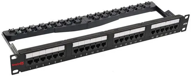 Main image of Simply45 24-Port Loaded UTP Cat6 Patch Panel - 1RU, 110 Style, Includes Cable Management Bracket, Cable Ties and Rack Screws - S45-2624