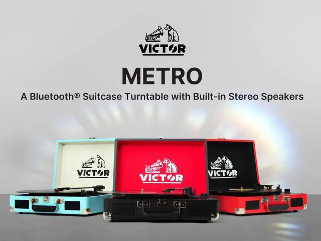 Alt view image 4 of 5 - Victor VSRP-800 Metro Portable Suitcase Turntable Record Player with Bluetooth, 3-Speed Vinyl Playback, and Built-in Stereo Speakers  Perfect for On-The-Go Vinyl Lovers and Retro Enthusiasts