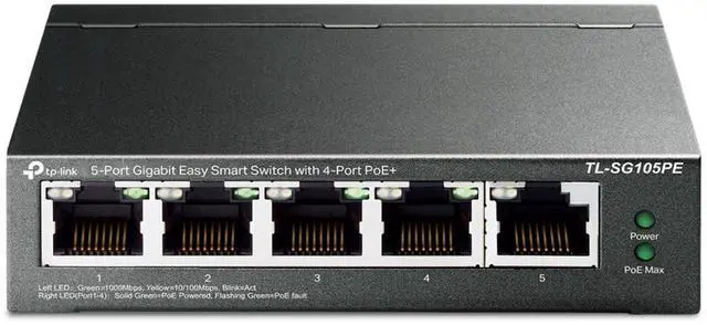 Main image of TP-Link TL-SG105PE | 4 PoE+ Port @65W | Easy Smart | Plug & Play | 3 Year Manufacturer Warranty | Shielded Ports | Support QoS, Vlan, IGMP and Link Aggregation