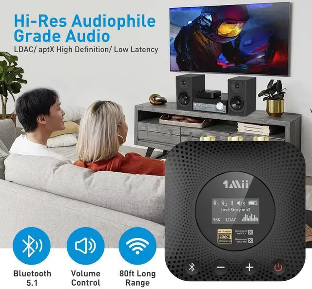 Alt view image 3 of 5 - 1Mii B06HD+ Hi-Res Bluetooth 5.1 Music Receiver for Home Stereo w/LDAC, Hi-Fi Bluetooth Adapter w/Audiophile DAC aptX HD Volume Control OLED Display, Wireless Audio Adapter for AV Receiver/Amplifier