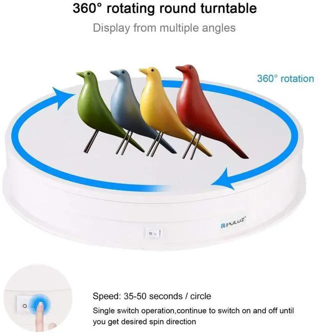 Alt view image 5 of 5 - PULUZ 360 Degree Photography Turntable Rotating Display Stand, 11.2in(28cm) Diameter 360 Degree Turntable Display Stand for Photography Video Shooting Props Jewelry, Max Load 44Lb (White)