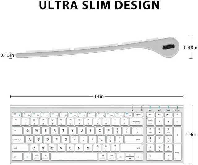 Alt view image 5 of 5 - iClever BK10 Bluetooth Keyboard, Universal Bluetooth 5.1 Wireless Keyboard with Number Pad, Ergonomic Design, Multi-Device Compatibility, Stable Connection for Mac, iPad, iPhone, Android, Windows