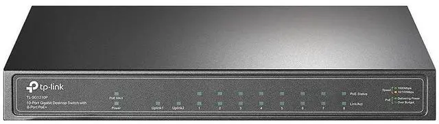 Main image of TP-Link TL-SG1210P | 8 Port Gigabit PoE Switch | 8 PoE+ Ports @63W, w/ 1 Uplink Gigabit Port + 1 SFP Slot | Desktop/Wall-Mount | Plug & Play | 3 Year Manufacturer Warranty | Traffic Optimization