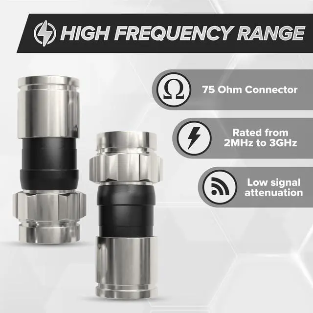 Alt view image 5 of 5 - THE CIMPLE CO Coaxial Cable Connector, 100 PCS, RG6 Compression Fitting, Water Tight O Ring, Indoor/Outdoor, F81, F-Type, 75 ohm, 3 ghz, Black