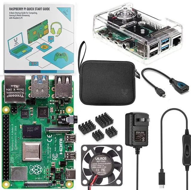 Main image of Vilros Basic Starter Kit for Raspberry Pi 4 with Fan Cooled ABS Case-Includes Raspberry Pi 4 Board and 7 Accessories (4GB, Clear Transparent Case)