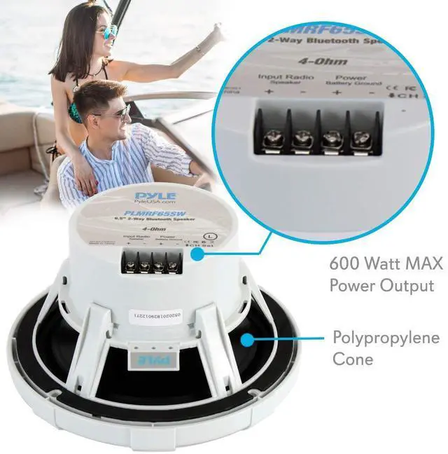 Alt view image 2 of 5 - Pyle 6.5 Inch Marine Speakers - Coaxial 2-Way Waterproof Component Speaker Pair | Audio Stereo Sound System with Wireless RF Streaming Support | 6.5" in, 600 Watt PLMRF65SW