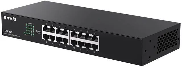 Main image of Tenda TEG1016D, 16-Port Gigabit Switch, Unmanaged Desktop Network Hub, Office Ethernet Switch, Sturdy Metal, Fanless, Traffic Optimization, Limited Lifetime Protection