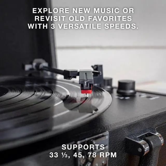 Alt view image 3 of 5 - Victrola Journey Bluetooth Portable Suitcase Record Player  with Built-in Speakers, 3 Speed Vinyl Record Player, RCA Out, Headphone Jack (Magenta)