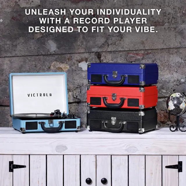 Alt view image 4 of 5 - Victrola Journey Bluetooth Portable Suitcase Record Player  with Built-in Speakers, 3 Speed Vinyl Record Player, RCA Out, Headphone Jack (Magenta)